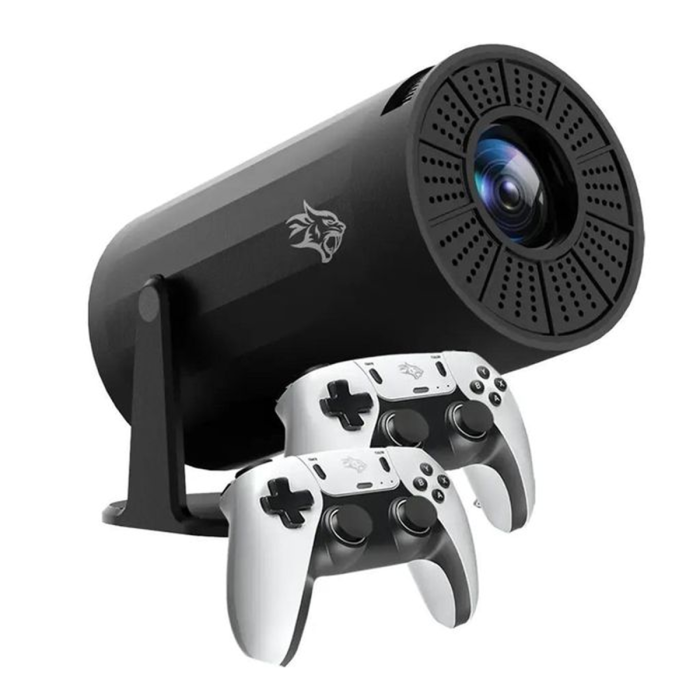 2-in-1 Professional Gaming Projector with Integrated Game Chip, Dual Wireless Controllers, 4K Decoding, and Built-in Cinematic Speakers