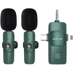 Green Lion 3-in-1 Wireless Microphone | Type-C + Lightning + 3.5mm | 20m Range | 8-Hour Battery | Noise Reduction
