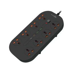 Porodo 8 AC Socket Power Strip | 3000W Professional Output | 4x USB-A Ports | Surge & Overload Protection | 3M Cable