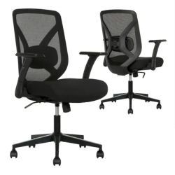 True Innovations Mesh Office Chair — Height-Adjustable Hub — Flip-Back Arms — Breathable Frame